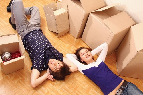 Packed boxes and furniture ready for a local move in Hounslow