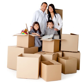 Boxes and office furniture prepared for a business move in Hounslow